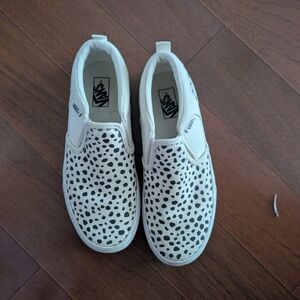 Vans Kids' White and Black Polka Dot Slip-On Sneakers